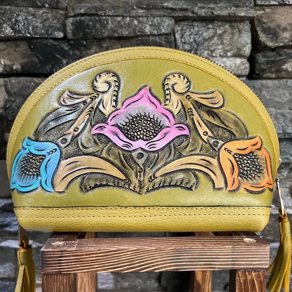 Floral Embossed Leather Pouch - Picture 3 of 11